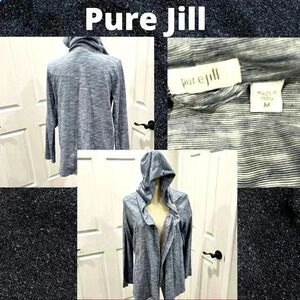 Pure Jill (J.Jill) open front lightweight hooded jacket with pockets. Blue